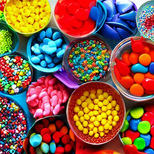 Image similar to pop art candy mix in a bowl of madness