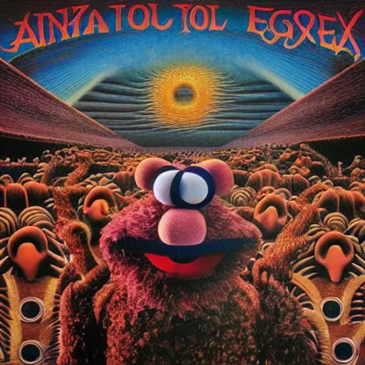 Prompt: animal the muppet on tool album cover, 8 k resolution hyperdetailed scary dystopian surrealism style of alex grey