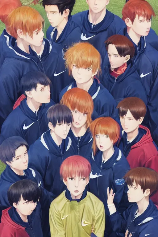 Prompt: A ultradetailed beautiful portrait panting of of The Quintessential Quintuplets wearing an oversized Nike jacket, Oil painting, by Ilya Kuvshinov, Greg Rutkowski and Makoto Shinkai