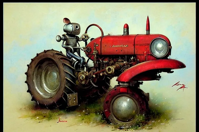 Image similar to adventurer ( ( ( ( ( 1 9 5 0 s retro future robot mouse tractor robot. muted colors. ) ) ) ) ) by jean baptiste monge!!!!!!!!!!!!!!!!!!!!!!!!! chrome red