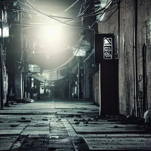 Prompt: lonely old lantern on empty cyberpunk street at night