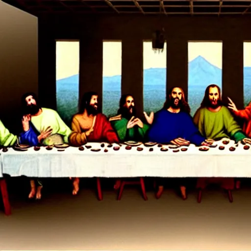 Image similar to kanye west replaces jesus christ in the last supper painting