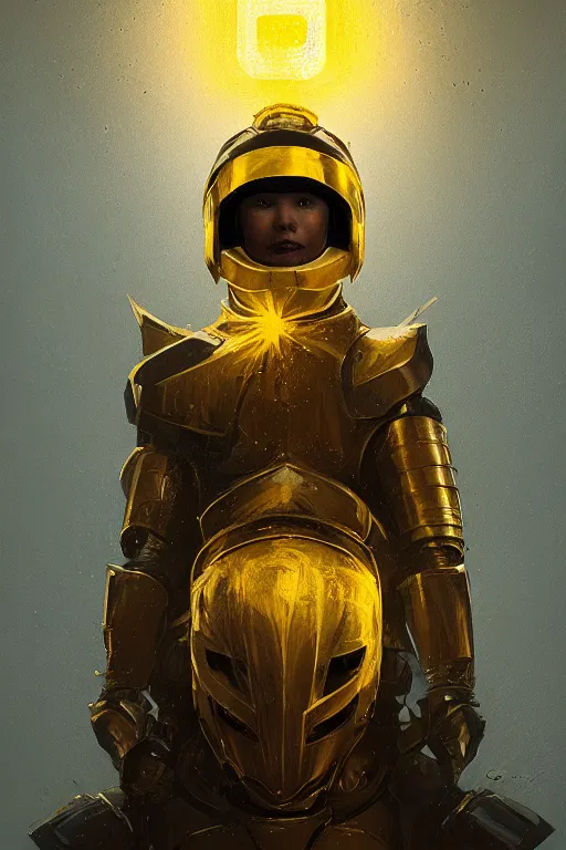 Prompt: A fancy portrait of a yellow glowing holy knight with their face covered by a helmet by Greg Rutkowski, Sung Choi, Mitchell Mohrhauser, Maciej Kuciara, Johnson Ting, Maxim Verehin, Peter Konig, 8k photorealistic, cinematic lighting, HD, high details, dramatic, trending on artstation