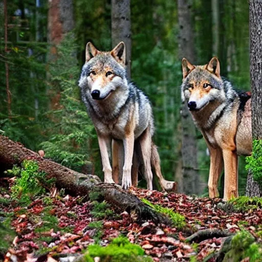 Image similar to forest:1, wolves:2, trees:-3