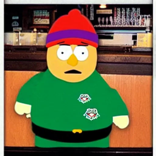 Image similar to eric cartman working at applebee's