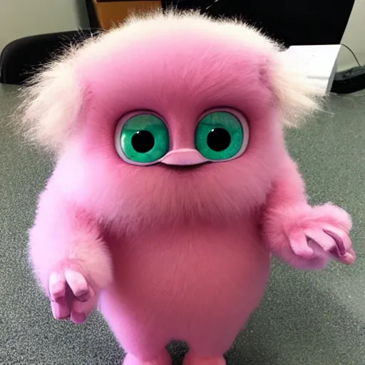 Image similar to photo of an obese giant hairless furby that has been completely shaved and had pinkish skin