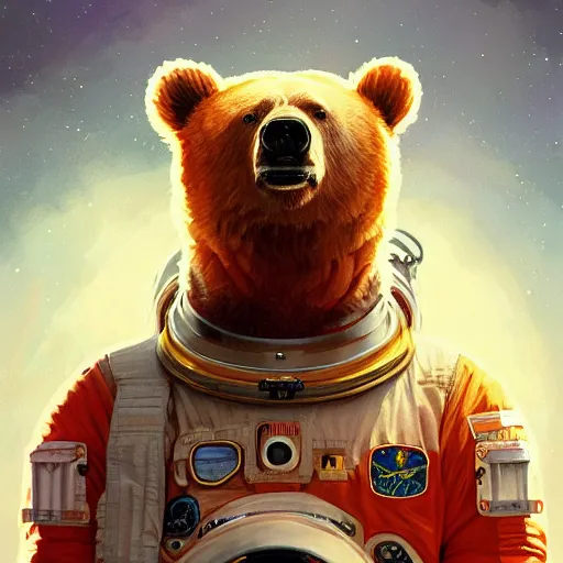 Image similar to bear in a astronaut suit, intricate, highly detailed, digital painting, artstation, concept art, smooth, sharp focus, illustration, Unreal Engine 5, 8K, art by artgerm and greg rutkowski and alphonse mucha