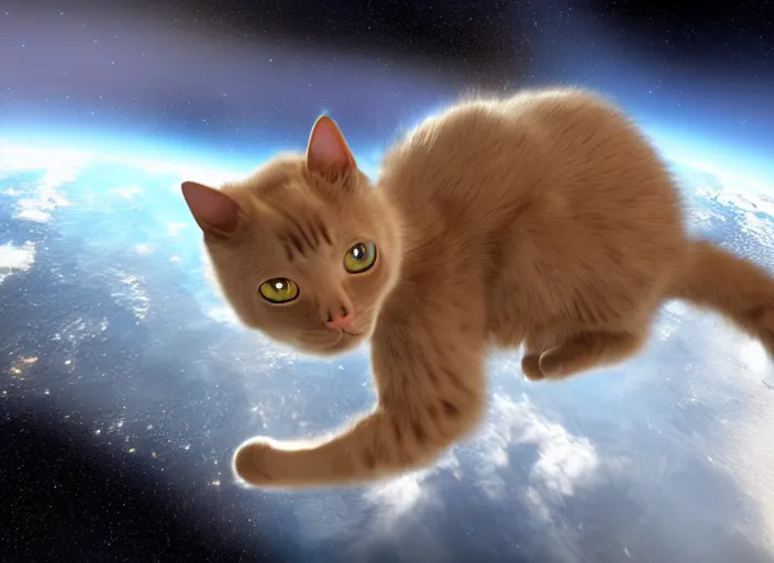 Prompt: a beautiful cat floating in space, realist, 4k, unreal engine