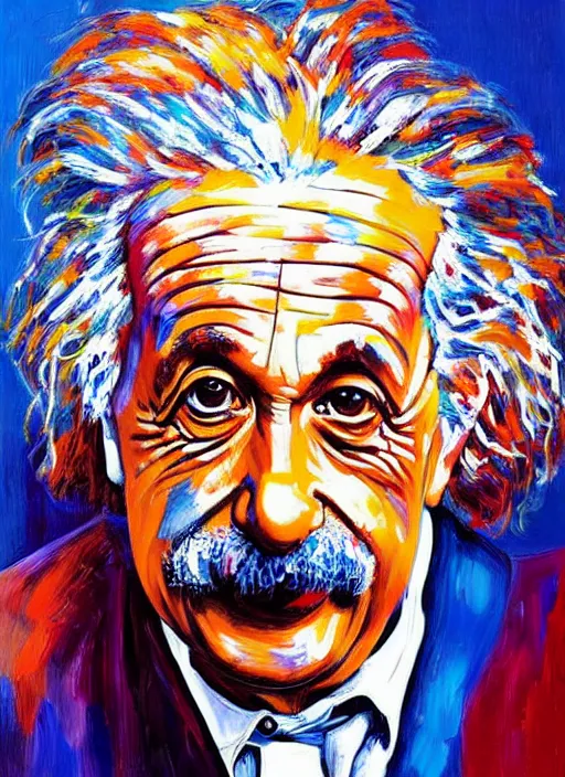 Image similar to portrait of albert einstein, vivid, intricate, highly detailed, smooth, oil paint illustration by eric le pape