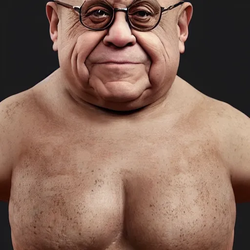 Image similar to hyperrealistic mixed media realistic sculpture of danny devito with the torso of an octopus, stunning 3 d render inspired art by xiang duan and thomas eakes, perfect facial symmetry, hyper realistic texture, realistic, highly detailed attributes and atmosphere, dim volumetric cinematic lighting, 8 k octane detailed render, post - processing, masterpiece,