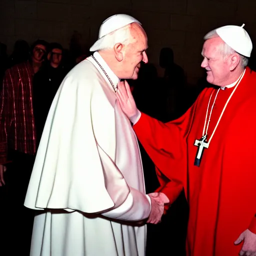 Image similar to photograph of john paul ii shaking hands with kanye west