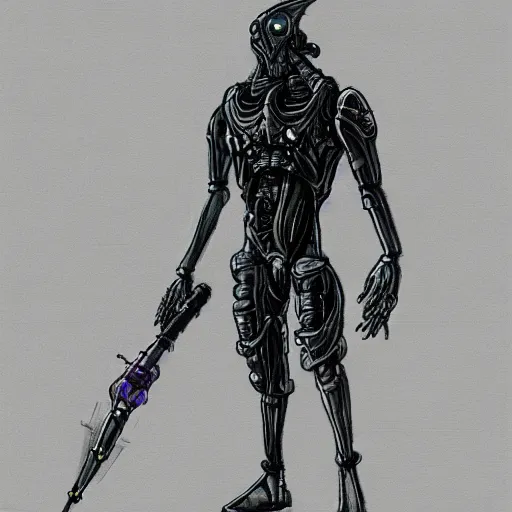 Image similar to concept art of a cyberpunk insectoid underwater alien and its minions, 1 9 4 0 s weapons