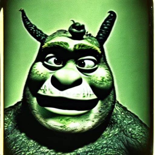 Prompt: 1 9 6 0's old polaroid of monster shrek staring from the depths of the dark gloomy forest, photorealistic, grainy, found footage, old film, low quality, horror, creepy, unsettling, liminal, strangely terrifying