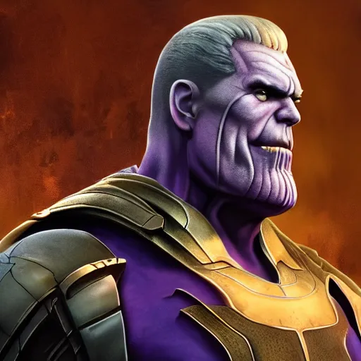 Image similar to a picture of bruce campbell who looks like thanos, portrait, infinity wars, ultra realistic, 4 k, ultra high def