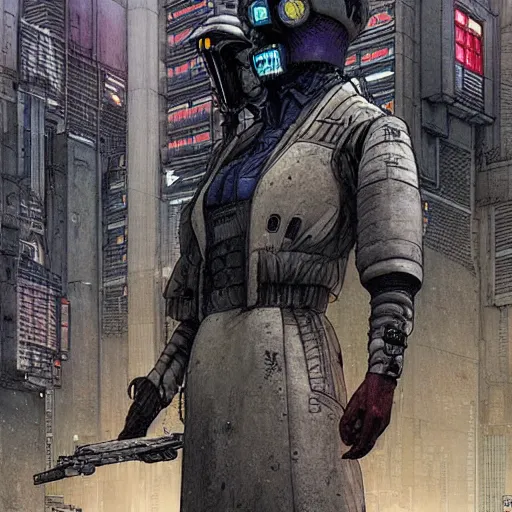 Image similar to Digital portrait of a Ghost in the machine by Enki Bilal and moebius, cyberpunk, impressive perspective, masterpiece