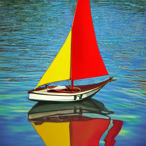 Prompt: colorful sailboat, photorealism, velvia film