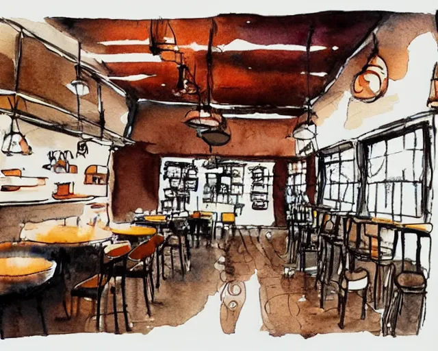 Image similar to a coffee shop smooth light color watercolor ink pen