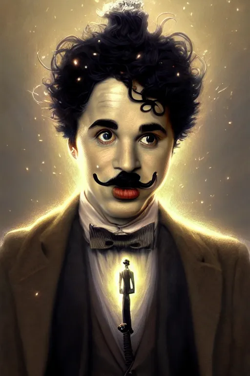 Prompt: highly detailed portrait of charlie chaplin as the god zeus holding thunder, stephen bliss, unreal engine, fantasy art by greg rutkowski, rhads, ferdinand knab, makoto shinkai and lois van baarle, ilya kuvshinov, rossdraws, tom bagshaw, global illumination, radiant light, detailed and intricate environment