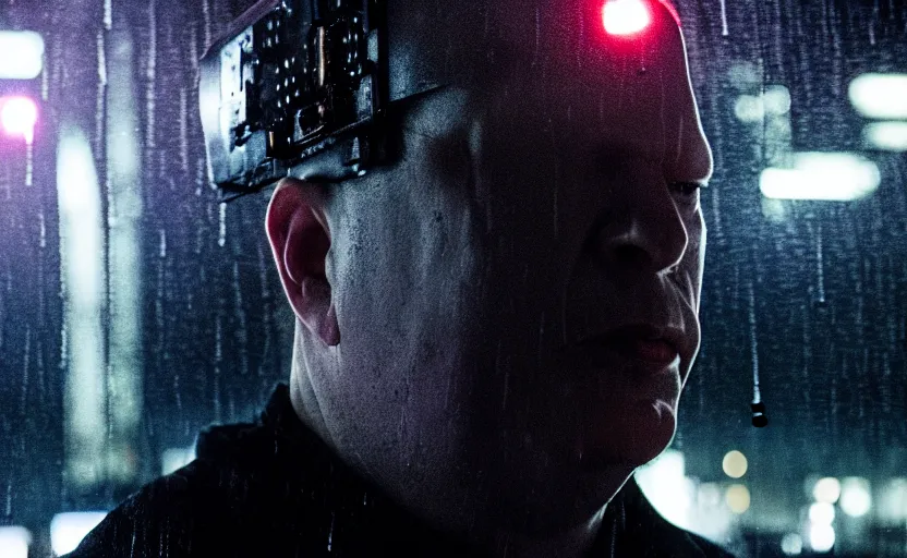 Image similar to cinestill 5 0 d candid photographic portrait by david cronenberg of black francis, modern cyberpunk moody emotional cinematic, closeup, pouring rain menacing lights shadows, 8 k, hd, high resolution, 3 5 mm, f / 3 2, ultra realistic faces, ex machina