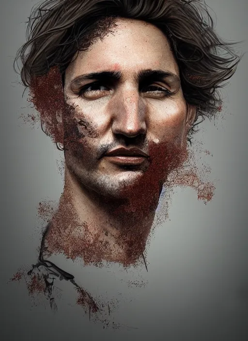 Image similar to a profile portrait of a man ( ( resembling justin trudeau ) ) with a opening hole into skull showing the cranial cavity showing cobwebs, dust and rats, digital art, highly detailed, by alyssa monks and charlie bowater