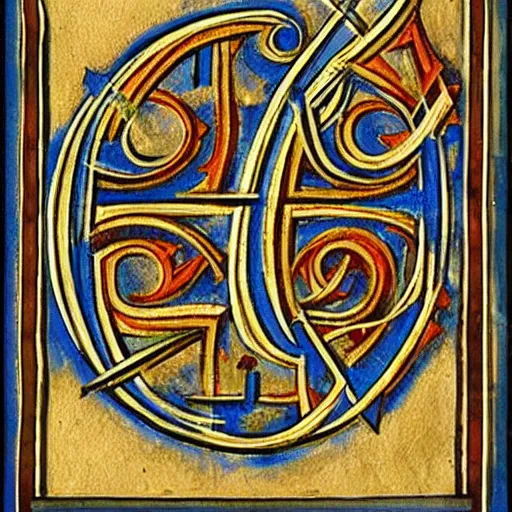 Prompt: letterform'a'from an illuminated manuscript, in the style of the book of kells