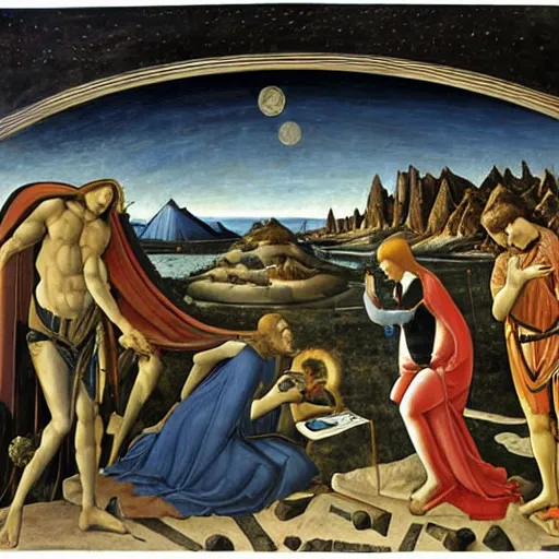 Image similar to the martian by sandro botticelli. tempera on panel