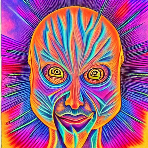 Image similar to Sneeze in the art style of Alex Grey,