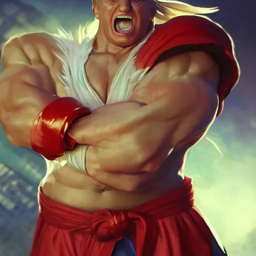 Image similar to donald trump as a street fighter character, cg animation, capcom, realistic, character select portrait, by artgerm, greg rutkowski, alphonse mucha, 3 d