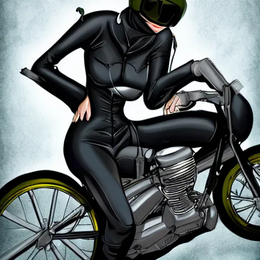 Prompt: celty sturluson on her motorcycle, featured on pixiv