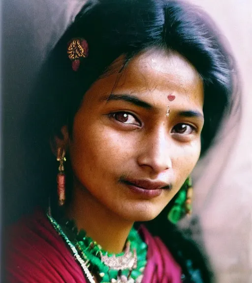 Image similar to vintage_closeup portrait_photo_of_a_stunningly beautiful_nepalese_woman with amazing shiny eyes, 19th century, hyper detailed by Annie Leibovitz and Steve McCurry, David Lazar, Jimmy Nelsson