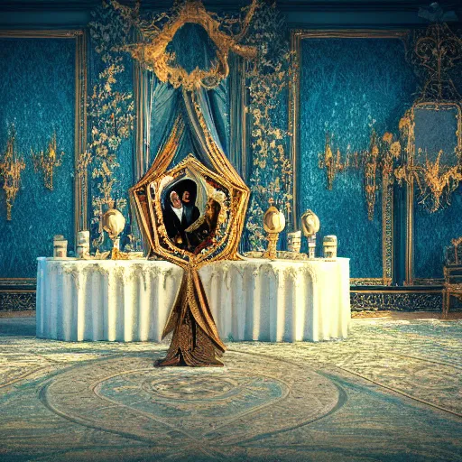 Prompt: Rothschild illuminati royal ball, Salvador Dali painting, octane render, cinematic still