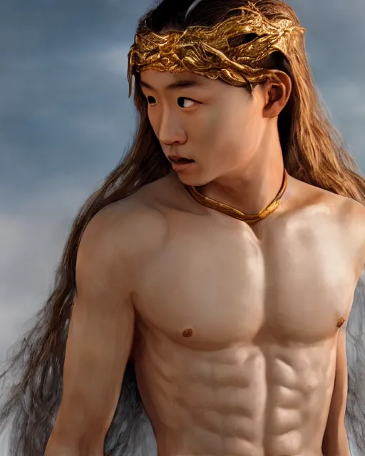 Image similar to justin sun as a god aphrodite, weta hyperrealism cinematic lighting and composition