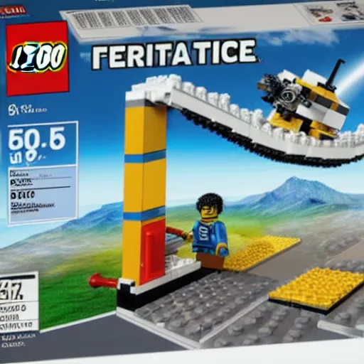 Image similar to a box art of a lego set about flat earth