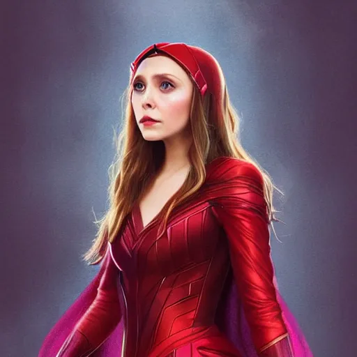 Image similar to A portrait of elizabeth Olsen as scarlet witch with the scarlet witch crown, cinematic, digital art, amazing detail