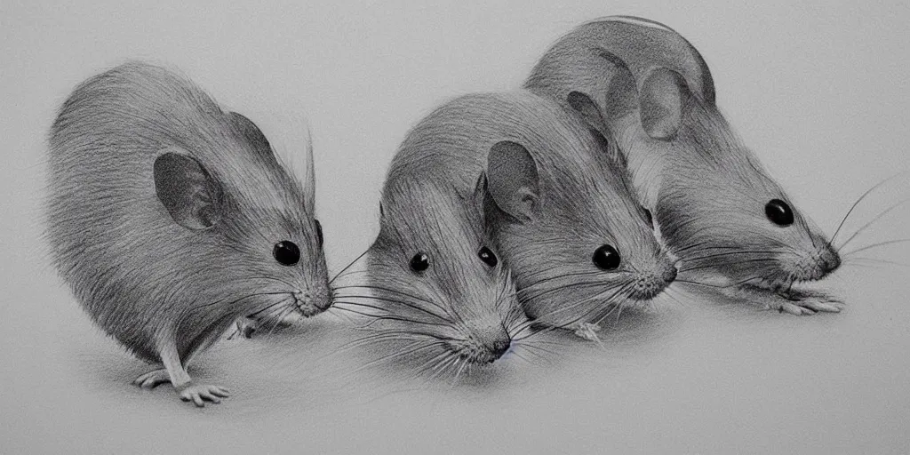 Image similar to a beautiful pencil drawing of two cartoon mice; masterpiece; extremely highly detailed; ultra-realistic; trending on artstation