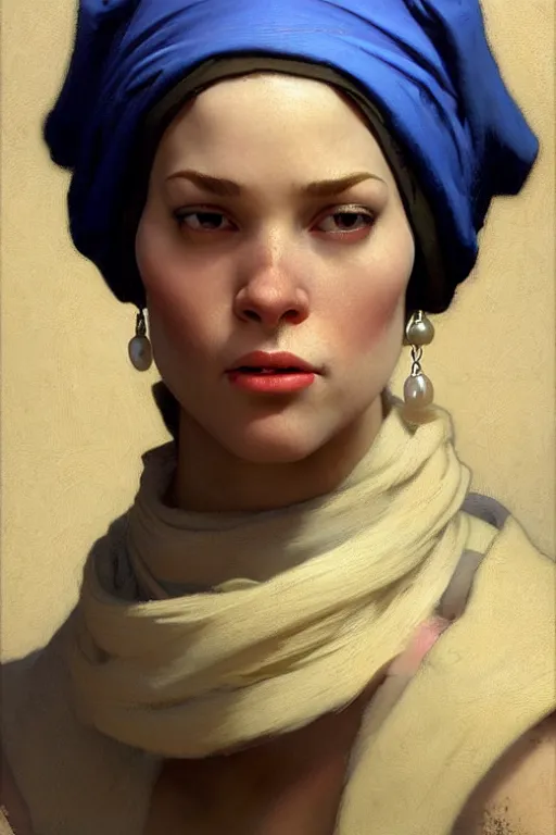 Image similar to full character portrait team fortress 2 video game character art not the girl with the pearl earring character design, painting by gaston bussiere, katsuya terada, nc wyeth, greg rutkowski, craig mullins, vermeer, frank frazetta, mucha, tom of finland, trending on artstation, jeffery catherine jones