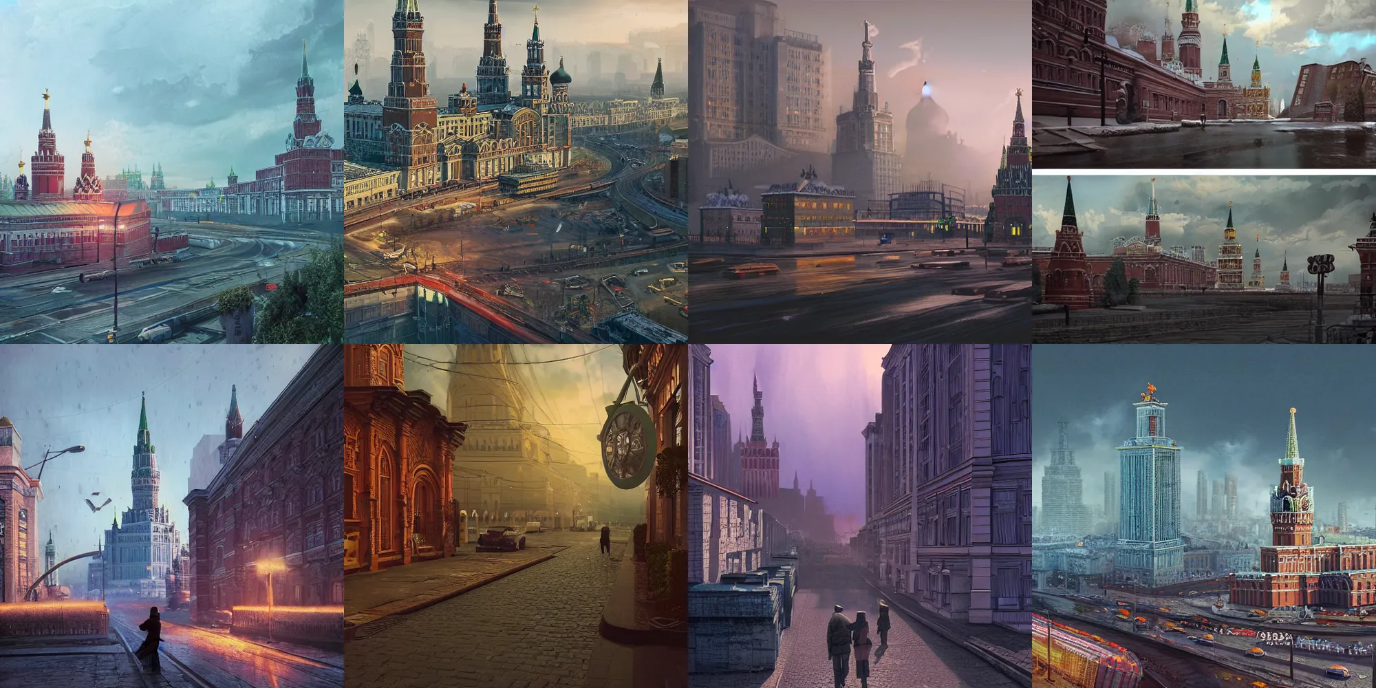 Prompt: “a beautiful highly detailed matte painting of a Moscow Russia, max Payne 2 novel comics, by Jose Daniel Cabrera Pena and Leonid Kozienko, concept art by Tooth Wu and wlop and beeple and dan mumford and greg rutkowski and nekroxiii. octane render, cinematic, hyper realism, octane render, 8k, iridescent accents. vibrant, teal and gold blue red dark noir colour scheme”