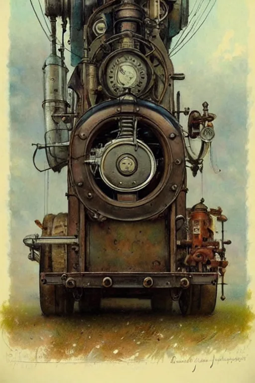 Prompt: (((((1950s huge steam engine. muted colors.))))) by Jean-Baptiste Monge !!!!!!!!!!!!!!!!!!!!!!!!!!!