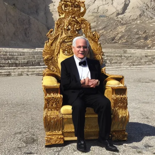 Image similar to king Bibi sitting on a throne