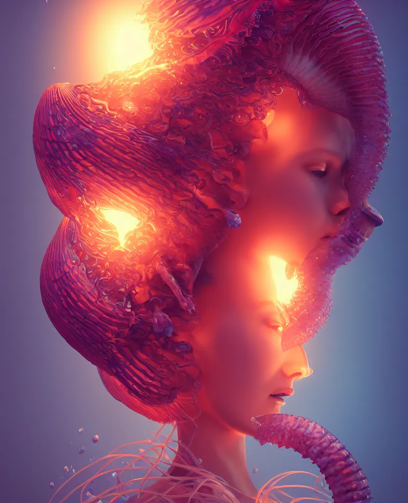 Image similar to goddess close-up portrait. jellyfish phoenix head, nautilus, orchid, skull, betta fish, bioluminiscent creatures, intricate artwork by Tooth Wu and wlop and beeple. octane render, trending on artstation, greg rutkowski very coherent symmetrical artwork. cinematic, hyper realism, high detail, octane render, 8k