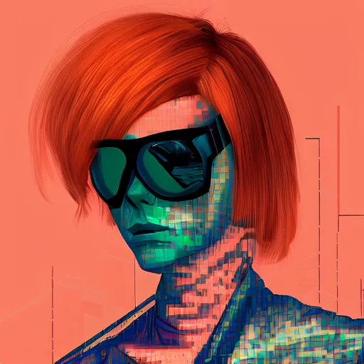 Prompt: redhead female cyberpunk, vhs video glitches and tape stress, digital glitches, glitchcore glitchart grime