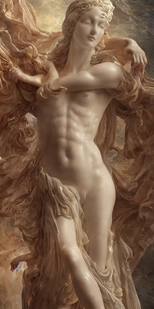 Prompt: a delicate renaissance marble goddess covered with water veil, highly detailed transparent marble cloth, gi, global illumination, physically based rendering, photorealistic, top light, dark background by Edgar Maxence and Ross Tran, boris vallejo