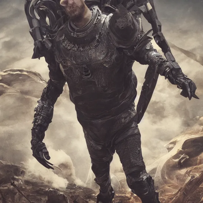 Prompt: professional photographic portrait of tom hardy as machiavelli vanquished scifi aliens strewn over the ground, renaissance style, fine art piece, incredible detail, vray rendering, high octane,