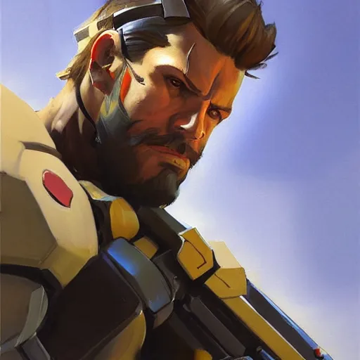 Image similar to greg manchess portrait painting of solid snake as overwatch character, medium shot, asymmetrical, profile picture, organic painting, sunny day, matte painting, bold shapes, hard edges, street art, trending on artstation, by huang guangjian and gil elvgren and sachin teng