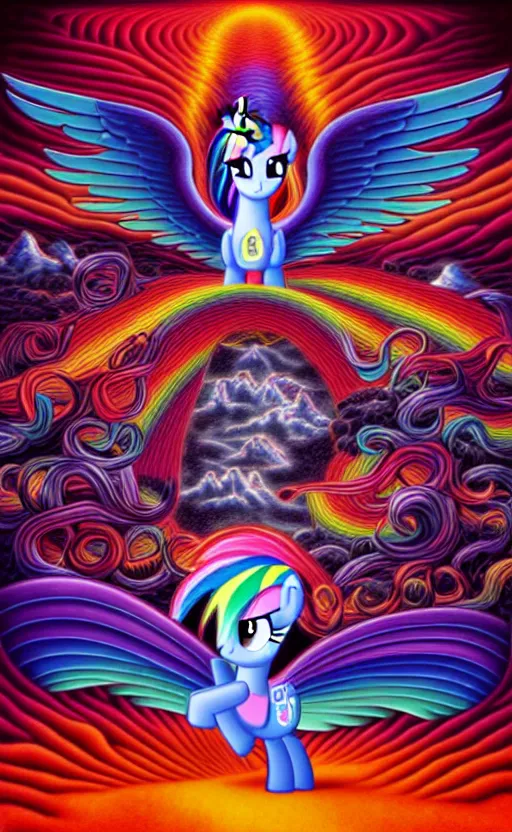 Image similar to my little pony on tool album cover, 8 k resolution hyperdetailed, surrealism style of alex grey, extremely high quality