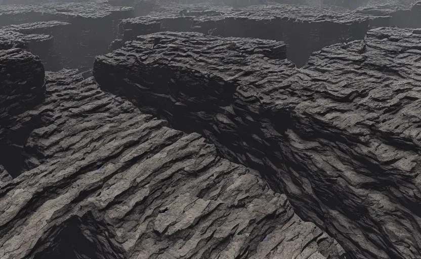 Prompt: A vast canyon made of obsidian, landscape, unreal engine, megascans, quixel