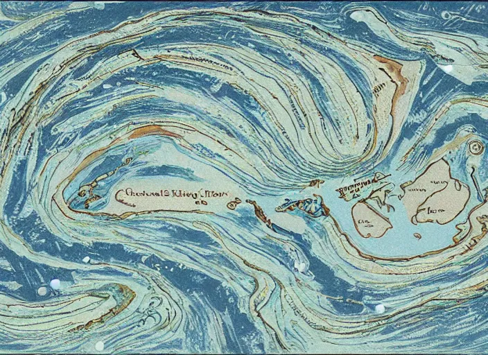 Image similar to ocean map depicting storms and whirlpools in the form of the blustering blast by charles simic