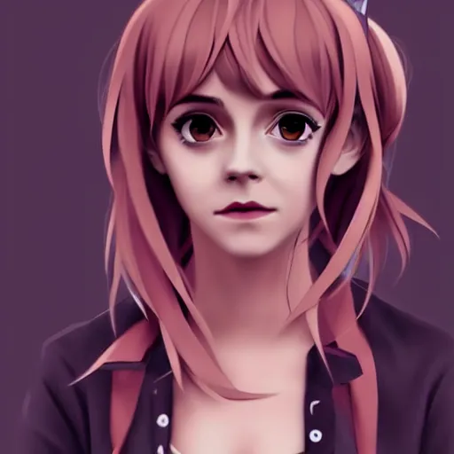 Image similar to 3 d photo of emma watson cosplaying as an anime catgirl, bokeh, shader, anime art style, highly detailed, cel - shaded, colorful, animated, trending