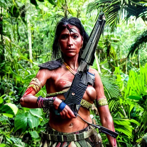 Image similar to Female Yautja trophy hunter posing in the jungle