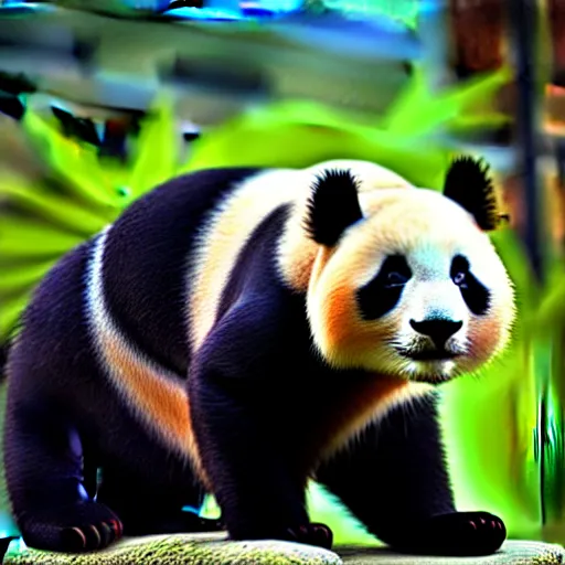 Image similar to an animal, with cat body and panda face, photo taken by nikon, sharp focus, highly detailed